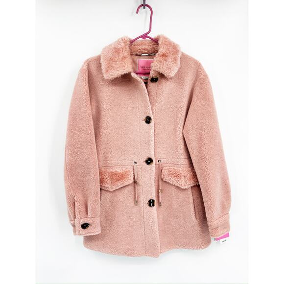 Kate Spade Faux Fur Trim Peony Pink Teddy Anorak Coat Size XS NWT - Picture 2 of 6